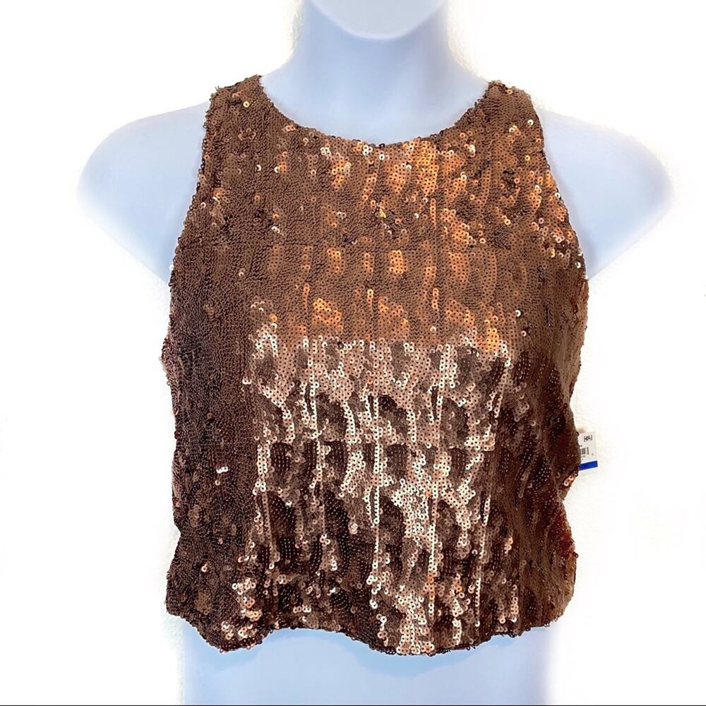 Sequin Crop Top Stretch Copper Disco Chic Bar III Dublin NWT Tank Top sz XL